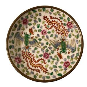 Vintage Japanese Porcelain Ware and Brass Decorative Dish Bowl Plate